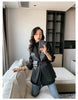 Autumn Black Wool Blends Patchwork Leather Jacket Women with Many Pockets Long Sleeve Korean Streetwear