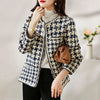 Elegant Weave Plaid Women Blazer With Pocket And Lining Autumn Winter Causal Tweed Coat Office Ladies Jacket