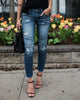 Mid Waist Skinny Jeans Women Vintage Distressed Denim Pants Autumn Crimped Destroyed Pencil Casual Ripped