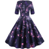 Women Flower Print Autumn Dress Casual Winter Half Sleeve Elegant Vintage Dress Robe Femme Pinup Office Party Vestidos