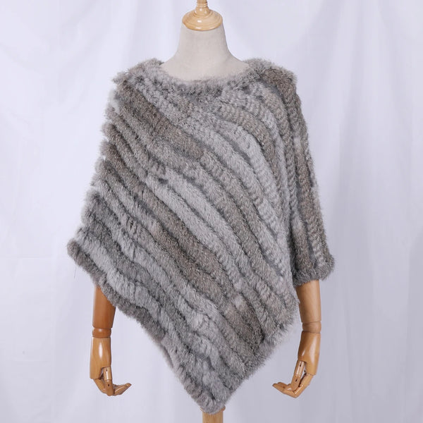 Genuine Rabbit Fur Knitted Natural Fur Poncho Wrap Coat Shawl Lady Scarf Natural Fur Wedding Party Cape