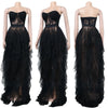 Women Mesh See Though Lace Patchwork Cascading Ruffles High Side Split Bodycon Maxi Dress Sexy Night Party Long Dresses