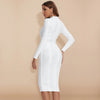 Women White Hollow Out HL Bandage Dress Long Sleeve Bodycon Sexy Cut Out High Neck Party Red Black Midi Runway Dress XL