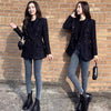 Winter Women Tweed Double Breasted Black Blazer Coat Vintage Long Sleeve Flap Pockets Female Outerwear Chic Suit Femme