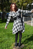 Gothic Casual Dress Women Red Plaid Belted Roll Tab Sleeve Handkerchief Dress Vestidos Autumn Long Sleeve A-Line Party Dress