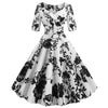 Women Flower Print Autumn Dress Casual Winter Half Sleeve Elegant Vintage Dress Robe Femme Pinup Office Party Vestidos