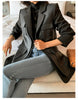 Autumn Black Wool Blends Patchwork Leather Jacket Women with Many Pockets Long Sleeve Korean Streetwear