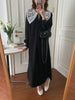 Women Autumn Beige Long Loose Lace Dress V Neck Straight Full Sleeve Pullover Maxi Dresses Female