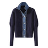 Autumn Winter Knitted Women's Sweater Loose Stitching Denim Jacket Fake Two-Piece Design Top Chaqueta Mujer Invierno