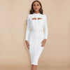 Women White Hollow Out HL Bandage Dress Long Sleeve Bodycon Sexy Cut Out High Neck Party Red Black Midi Runway Dress XL