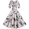 Women Flower Print Autumn Dress Casual Winter Half Sleeve Elegant Vintage Dress Robe Femme Pinup Office Party Vestidos