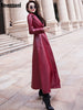 Maxi Fit and Flare Leather Trench Coat for Women Spring Long Designer Clothing Women Long Sleeve Lapel