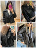 Spring Women Faux Leather Jacket Biker Red White Coat Turndown Collar PU Motorcycle Jackets Loose Streetwear Outerwear