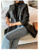 Autumn Black Wool Blends Patchwork Leather Jacket Women with Many Pockets Long Sleeve Korean Streetwear