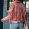 Womens Vintage Lapel Long Sleeve Fringe Cropped Hippie Motor Biker Cardigan Outwears Faux Suede Tassel Jacket