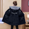 Winter Women Lamb Wool Thick Denim Jacket 5XL Loose Hooded Windbreaker Coat Casual Zipper Jeans Outerwear Warm Parkas