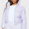 Winter Women Puffer Jackets Long Sleeve Zip Up Stand Collar Cropped Bubble Down Coats Shiny Metallic Quilted Parkas