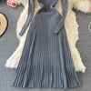 Women Pleated Knitted Dress Turtleneck Long Sleeve Elastic Slim Pencil Dress Autumn Winter Sexy Bodycon Sweater Dress