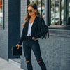 Womens Vintage Lapel Long Sleeve Fringe Cropped Hippie Motor Biker Cardigan Outwears Faux Suede Tassel Jacket
