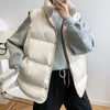 Stand Neck Puffer Cotton Vest Beige Black Autumn Winter Loose Vest Women Jacket
