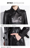 Long Black Faux Leather Trench Coat for Women, Belt, Double Breasted, Vintage, British Style, Overcoat, 6XL, 7XL, Spring