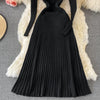 Women Pleated Knitted Dress Turtleneck Long Sleeve Elastic Slim Pencil Dress Autumn Winter Sexy Bodycon Sweater Dress