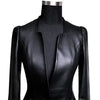 Autumn Black Slim Soft Pu Leather Jacket Women Deep V Neck Long Puff Sleeve Elegant Skirted Blazer
