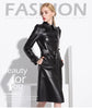 Long Black Faux Leather Trench Coat for Women, Belt, Double Breasted, Vintage, British Style, Overcoat, 6XL, 7XL, Spring