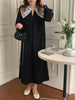 Women Autumn Beige Long Loose Lace Dress V Neck Straight Full Sleeve Pullover Maxi Dresses Female