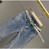 Women's Rhinestone Skinny Jeans, High Waist, 9 Points Pants, Denim Overalls, Elastic, Heavy Industry, Spring, Autumn