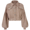 Autumn Cropped Corduroy Jackets Overcoat Single Breasted Lantern Sleeve Coats Women Vintage Winter Women Jacket 18047
