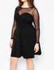 Plus Size Elegant A-line Dress Women Dot Print Long Mesh Sleeve Spring Autumn Fit And Flare Knee Length Office Party Dress 6XL