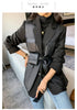 Autumn Black Wool Blends Patchwork Leather Jacket Women with Many Pockets Long Sleeve Korean Streetwear