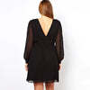 Plus Size Long Lantern Sleeve Chiffon Party Dress Women Sexy V-neck Spring Knee Length Black Elegant A-line Wrap Dress