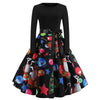 Retro Vintage Long Sleeve Winter Dress Women Floral Print Christmas Dresses Elegant Casual A-Line Robe Rockabilly Pinup Vestidos