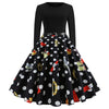 Retro Vintage Long Sleeve Winter Dress Women Floral Print Christmas Dresses Elegant Casual A-Line Robe Rockabilly Pinup Vestidos