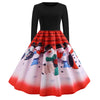 Retro Vintage Long Sleeve Winter Dress Women Floral Print Christmas Dresses Elegant Casual A-Line Robe Rockabilly Pinup Vestidos