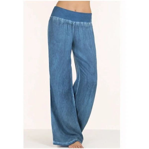 Plus Size S-5XL Comfortable Loose Wide Leg Imitation Denim Pants Women's Jeans Imitation Elastic Waist Full Long Trousers Pants