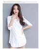 Women's Long Cotton Blend Dress Shirt Loose Boyfriend Style White Pink Spring Full Sleeve Korean Tops Street