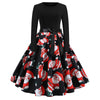 Retro Vintage Long Sleeve Winter Dress Women Floral Print Christmas Dresses Elegant Casual A-Line Robe Rockabilly Pinup Vestidos