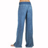 Plus Size S-5XL Comfortable Loose Wide Leg Imitation Denim Pants Women's Jeans Imitation Elastic Waist Full Long Trousers Pants
