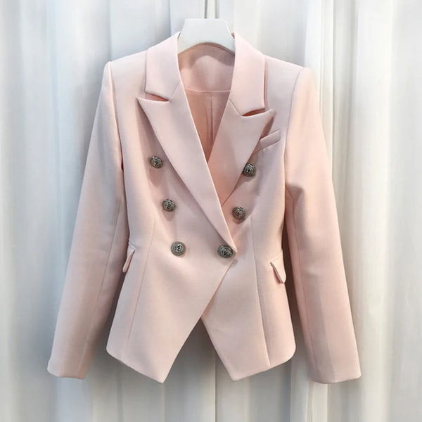 Baroque Designer Blazer Jacket Women's Silver Lion Buttons Double Breasted Blazer Outerwear