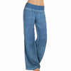 Plus Size S-5XL Comfortable Loose Wide Leg Imitation Denim Pants Women's Jeans Imitation Elastic Waist Full Long Trousers Pants