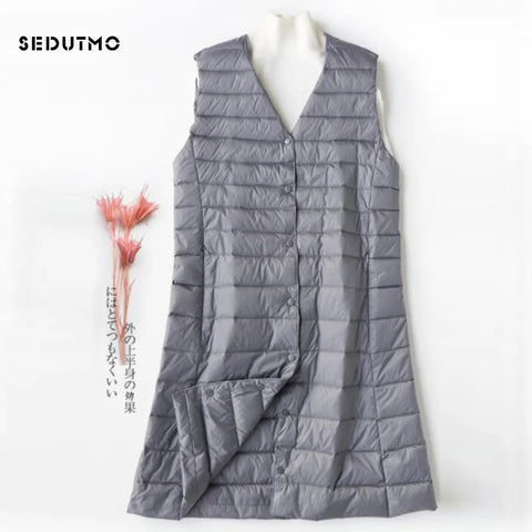 Spring Womens Down Jackets Vest Long Ultra Light Waistcoat Winter Puffer Jacket Slim Parkas ED757