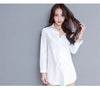 Women's Long Cotton Blend Dress Shirt Loose Boyfriend Style White Pink Spring Full Sleeve Korean Tops Street
