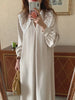 Women Autumn Beige Long Loose Lace Dress V Neck Straight Full Sleeve Pullover Maxi Dresses Female