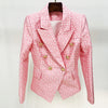 High Street Designer Jacket Women's Double Breasted Lion Buttons Geometrical Jacquard Blazer