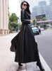 Maxi Fit and Flare Leather Trench Coat for Women Spring Long Designer Clothing Women Long Sleeve Lapel