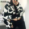 Punk Style Gothic Crop Faux Fur Y2k Coats Color Block Long Sleeve Women Cardigan Jackets Warm Streetwear