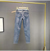 Women's Rhinestone Skinny Jeans, High Waist, 9 Points Pants, Denim Overalls, Elastic, Heavy Industry, Spring, Autumn